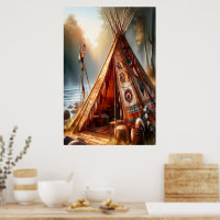 Tranquil native Indian teepee by a serene river