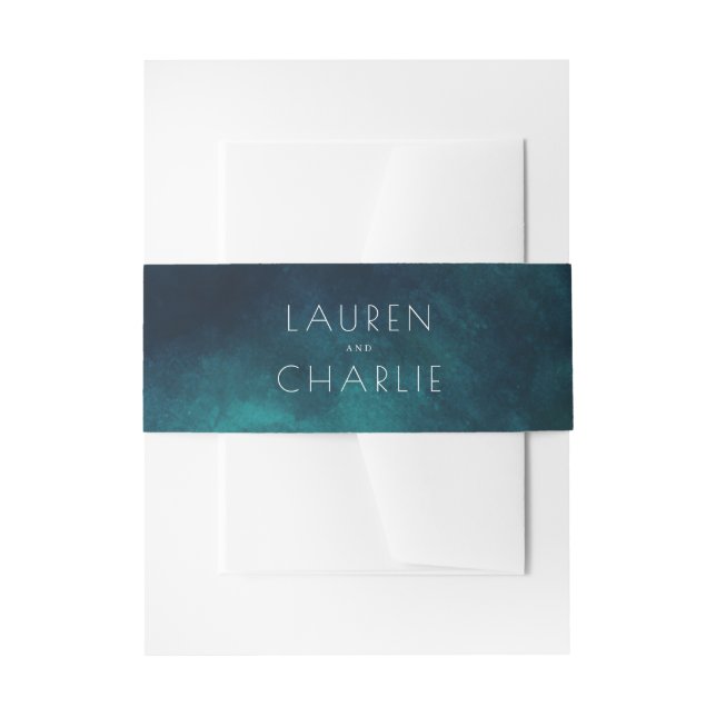 Tranquil Navy Teal Gradient Invitation Belly Band (Front Example)