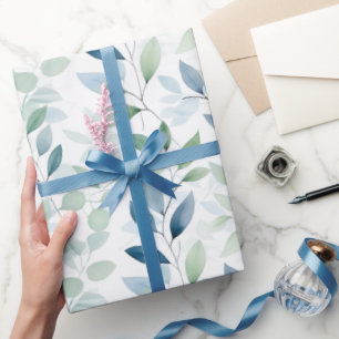 Tranquil Oasis Watercolor Leaves Monogram & Name Wrapping Paper
