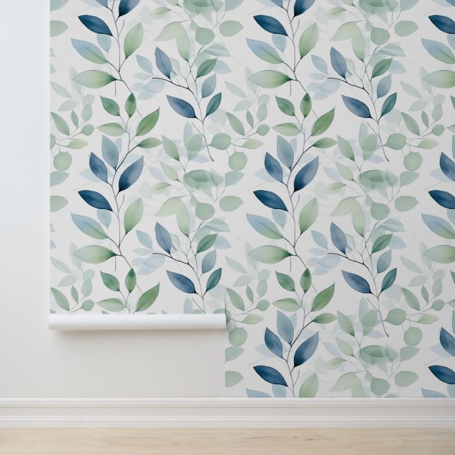 Tranquil Oasis Watercolor Leaves Wallpaper (Application)