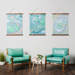 Tranquil Pale Blue and Green Fluid Art Hanging Tapestry