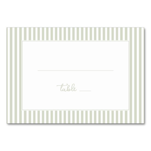 Tranquil Pale Green Stripes Table Number (Front)