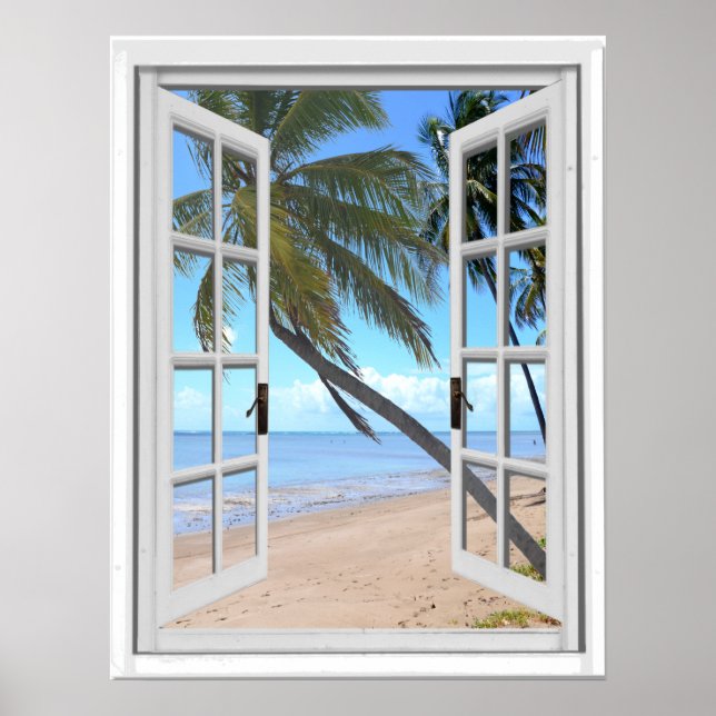Tranquil Palms and Ocean Artificial Window View Poster (Front)