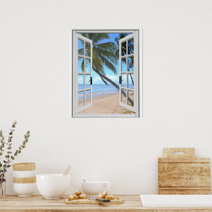 Tranquil Palms and Ocean Artificial Window View Poster