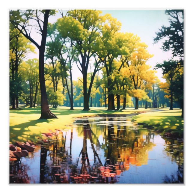 Tranquil Park Scene: Pond Reflection Photo Print (Front)