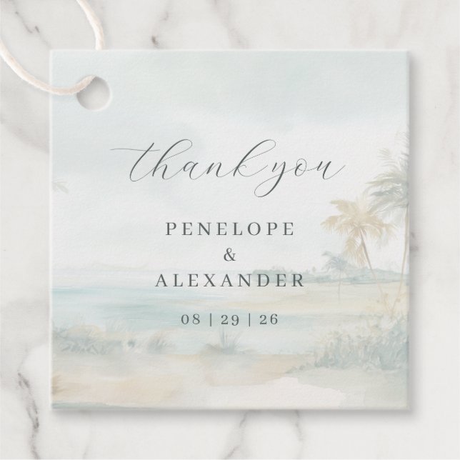 Tranquil Pastel Beach Scene Favour Tags (Front)