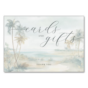 Tranquil Pastel Watercolor Beach Scene Table Number