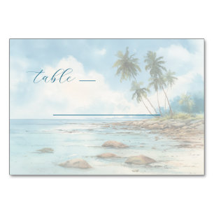 Tranquil Pastel Watercolor Beach Scene Table Number