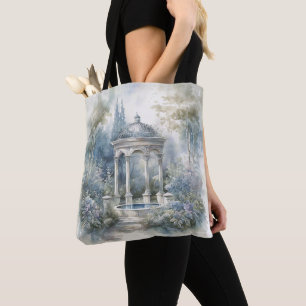 TRANQUIL PASTEL WATERCOLOR GARDEN SCENE TOTE BAG