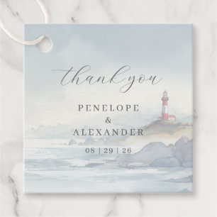 Tranquil Pastel Watercolor Lighthouse Favour Tags