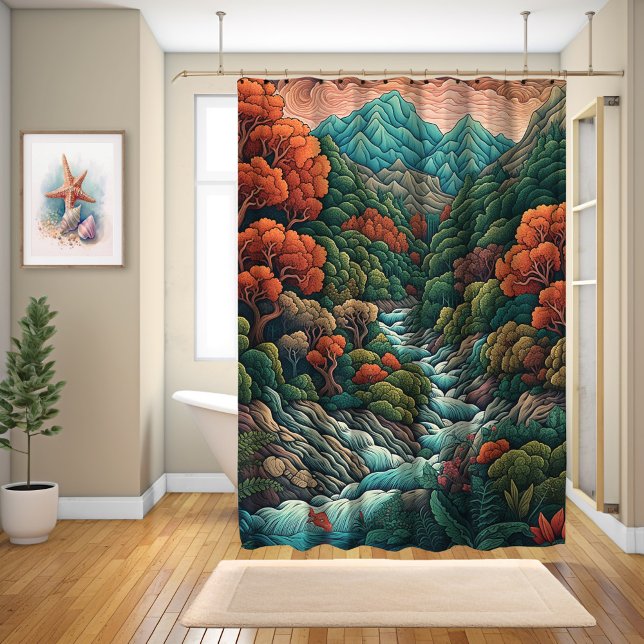 "Tranquil Peaks: Japanese Landscape Shower Curtain (Creator Uploaded)