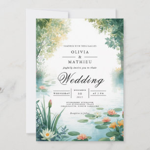 Tranquil Pond Floral Wedding Invitation