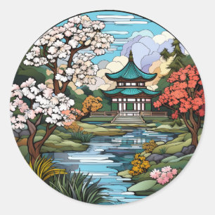 Tranquil Pond & Temple Stickers Set
