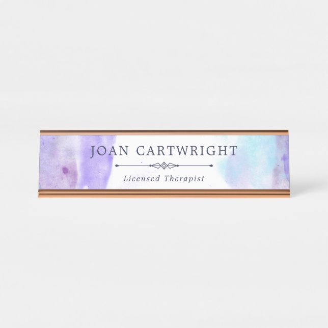 Tranquil Rainy Purple Watercolor Desk Name Plate (Front)