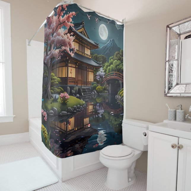 Tranquil Reflections: Blossoms bathroom Shower Curtain (In Situ)