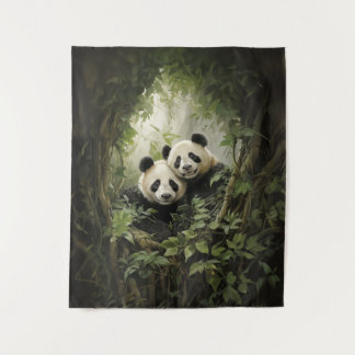 Tranquil Retreat: Panda in Tree Acrylic Oil  Tapestry