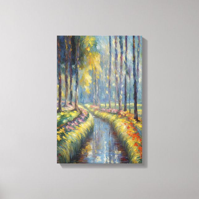 Tranquil River Path Impressionist Landscape Art Canvas Print (Front)