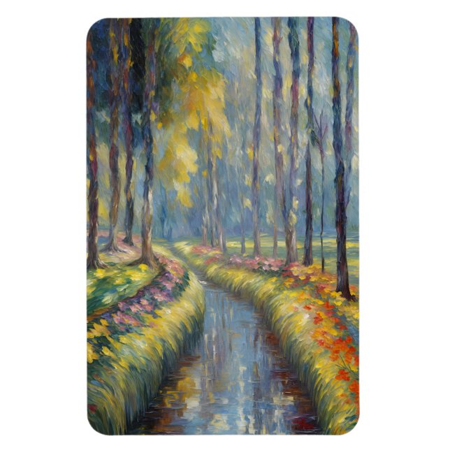 Tranquil River Path Impressionist Landscape Art Magnet (Vertical)