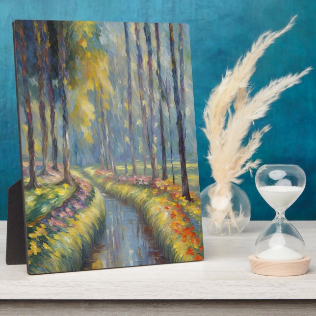 Tranquil River Path Impressionist Landscape Art Plaque (Side)
