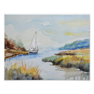 Tranquil River Sailboat Impressionist Photo Print