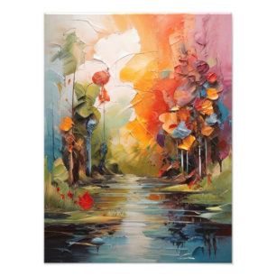 Tranquil Riverbank - Vibrant Landscape Painting Photo Print