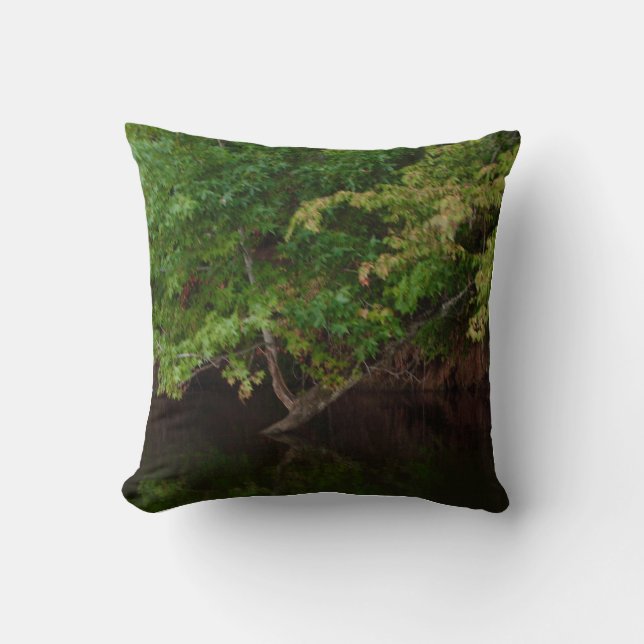 Tranquil Riverside Tree Scene Cushion (Front)