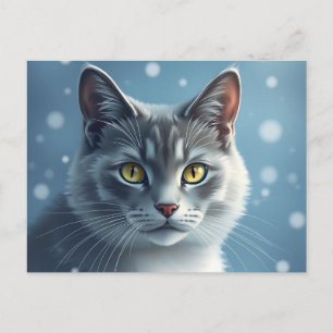 Tranquil Russian Blue Portrait with Soft Blues Postcard