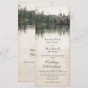 tranquil rustic lake evergreens reflection slender invitation