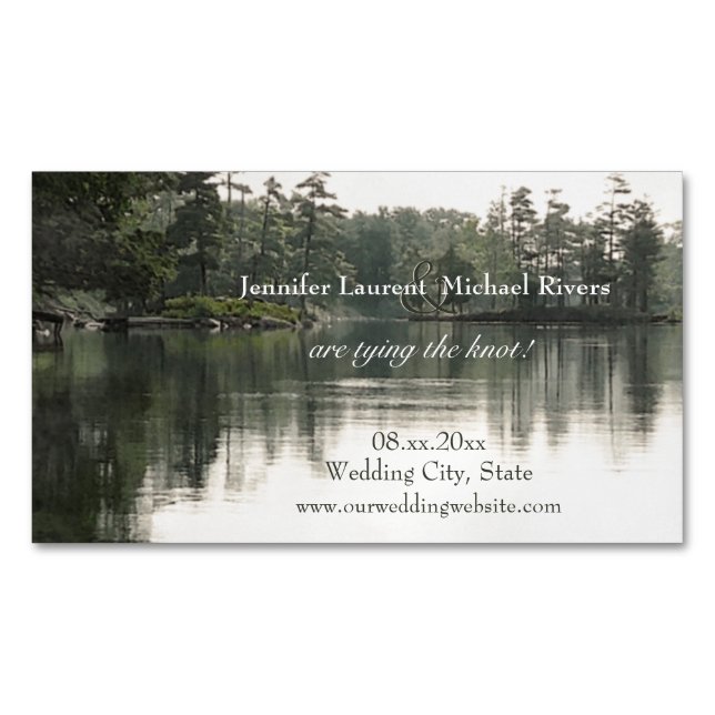 tranquil rustic lake evergreens reflection wedding 	Magnetic business card (Front)