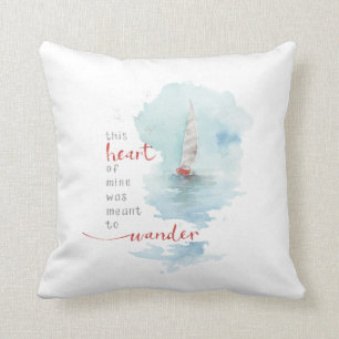 Tranquil Sailboat Watercolor Quote Cushion