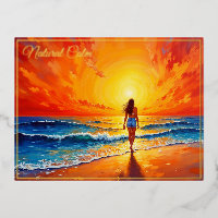 Tranquil shore walk sunset ocean bright art