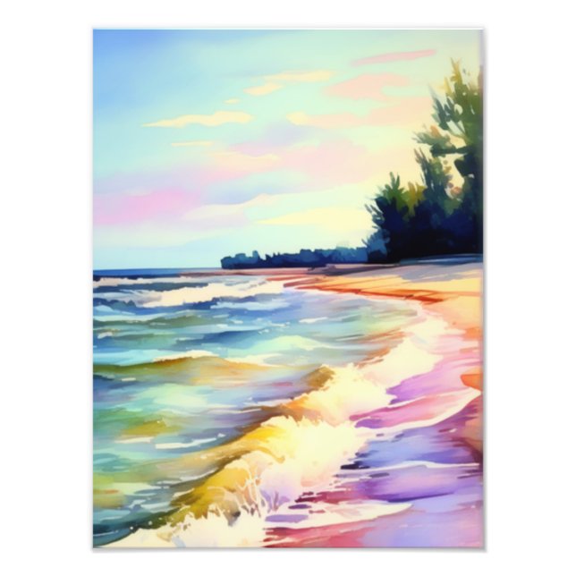Tranquil Shores: Watercolor Beach Escape Photo Print (Front)