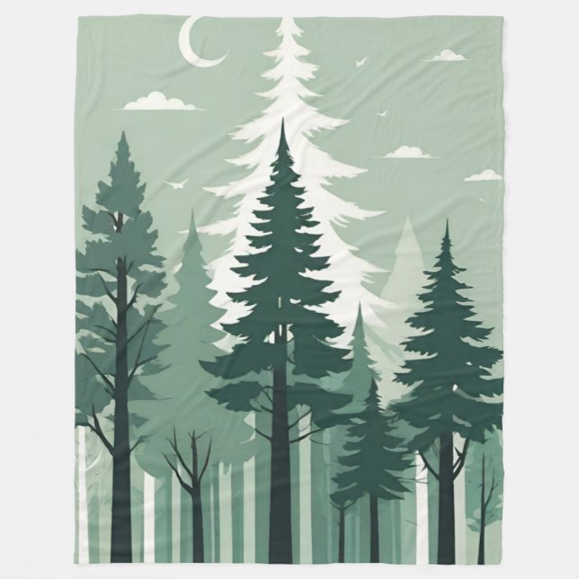 Tranquil Silhouette Forest Fleece Blanket (Front)