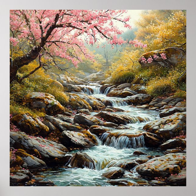 Tranquil Stream Flowing Through a Picturesque Poster (Front)