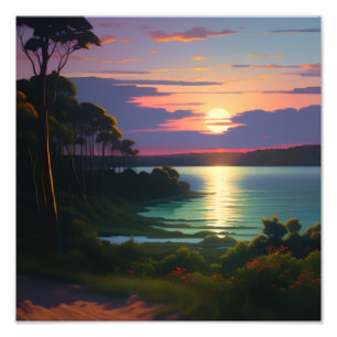 Tranquil Sunset Lake Painting Photo Print
