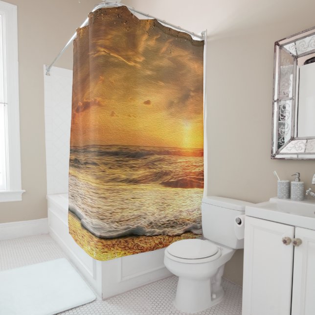 Tranquil Sunset Ocean Beach Waves Shower Curtain (In Situ)