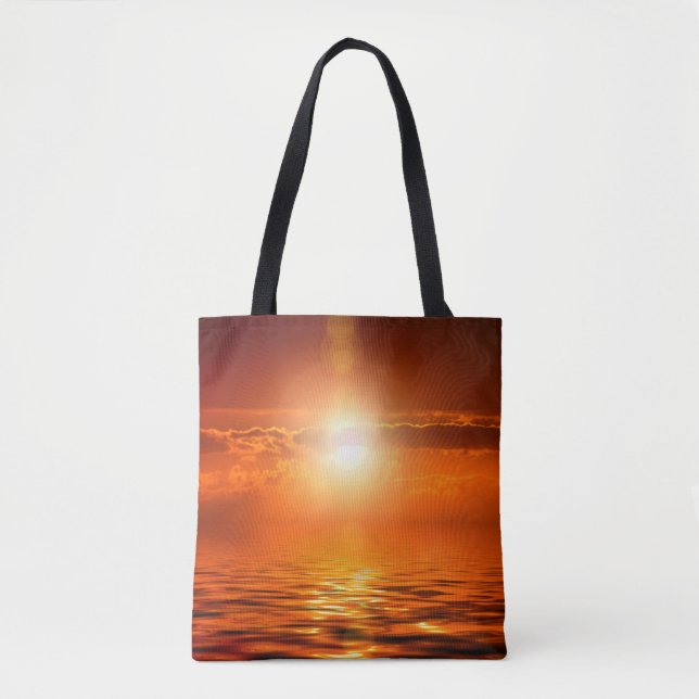 Tranquil Sunset Orange Golden Sky Over Sea Ocean Tote Bag (Front)