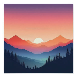 Tranquil Sunset Over Mountain Peaks Poster