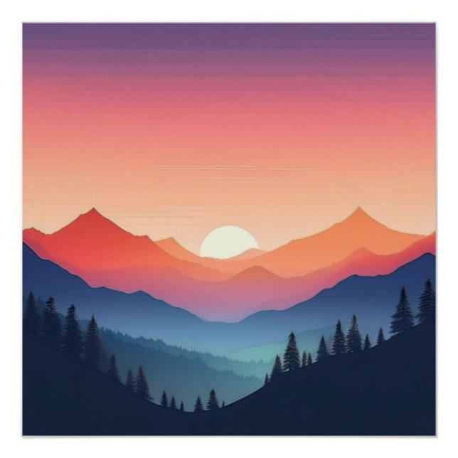 Tranquil Sunset Over Mountain Peaks Poster (Front)