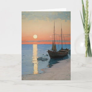Tranquil Sunset Over Serene Waters In Watercolors Card