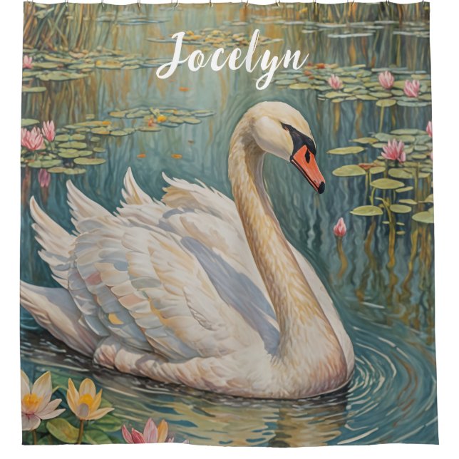 Tranquil Swan Serenade Shower Curtain (Front)