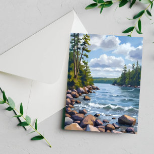 Tranquil Tahoe Lake Shore Watercolor Painting Card