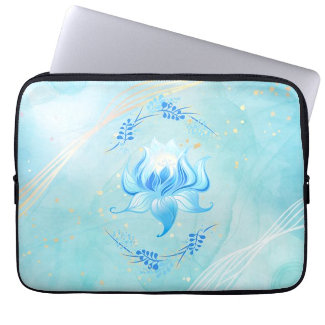 Tranquil Teal Lotus – Radiant Botanical Bloom Laptop Sleeve (Front)