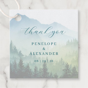 Tranquil Teal Mountain Landscape Favour Tags