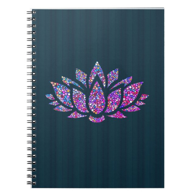 Tranquil Teal & Rainbow Lotus Flower Notebook (Front)