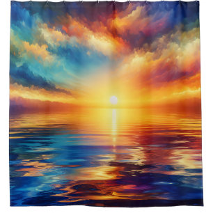 “Tranquil Tides: Sunset Reflections”  Shower Curtain
