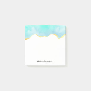 Tranquil Tropical Green Blue with Gold Border Post-it Notes