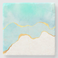 Tranquil Tropical Green Blue with Gold Border
