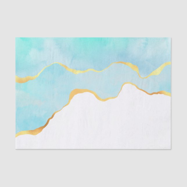 Tranquil Tropical Green Blue with Gold Border Tissue Paper (Front)