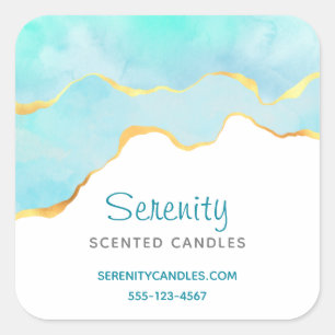 Tranquil Tropical Green & Gold Border Business Square Sticker